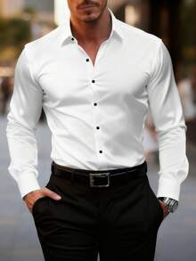 Men's Fashion Casual Business Commute Stand Collar Solid Color Button Long Sleeve Shirt, Men's Formal Slim Fit Shirt, Men's Solid Color Shirt. Suitable For Daily Wear, Work Commute, Outings, Gatherings. Can Be Paired With Suit Pants Or Suits For Parties, Weddings, Honeymoons. Can Be Given As A Gift To Son, Husband, Boyfriend, Father, Fall - White - View 8