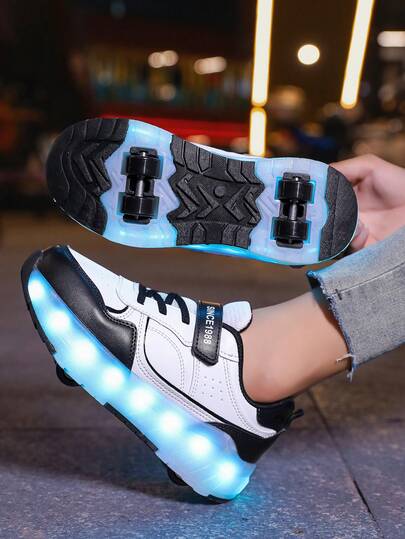 Unisex LED Rechargeable Roller Shoes, Multifunctional Transformable Roller Skates For Kids, Suitable For Outdoor And Sports Skating All Year Round, With Detachable Wheels