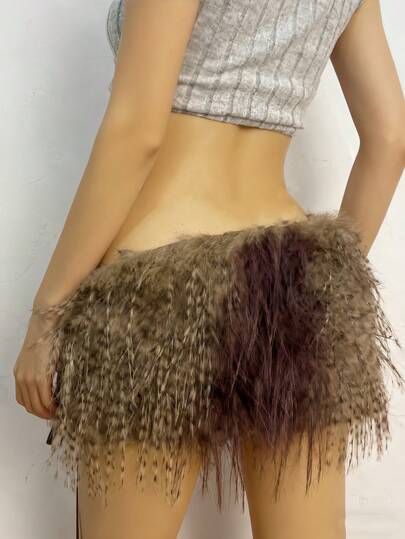 Faux Ostrich Fur Waist Belt, Suitable For Pairing With Skirts