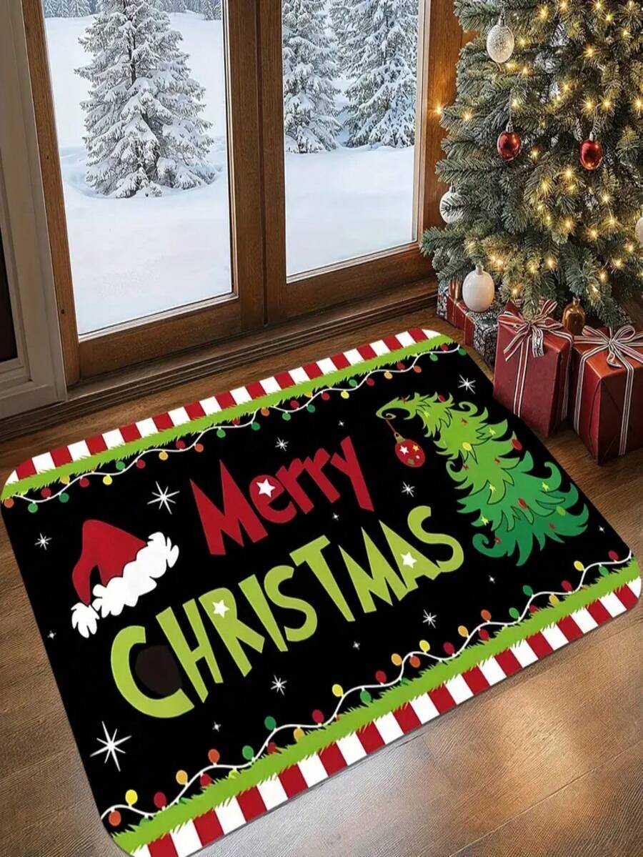 1 pieza Nuevo felpudo de bienvenida navideño, adecuado para sala de estar, dormitorio, interior - Lavable a máquina - Material de franela, envoltura delicada, amigable con la piel, sin pelusas, ligeramente resistente al agua, fácil cuidado, inodoro - Ideal para decoración del hogar, decoración de habitaciones