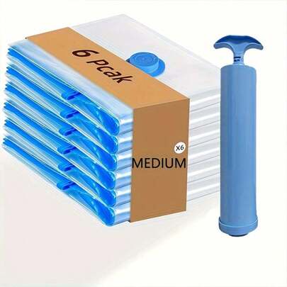 6pcs Heavy Duty Vacuum Storage Bags Set (With Manual Pump) - Large/Medium/Small Compression Bags, Transparent Top And Black Base, Thick Plastic Material, Multi-Purpose For Travel, Moving, Seasonal Storage - Space Saving Luggage Organizers, Wrinkle-Free Clothes And Bedding Storage, Durable And Portable (Suitable For Moving, Travel, Home Organization) - Includes 6 Large, 6 Medium, 6 Small Bags