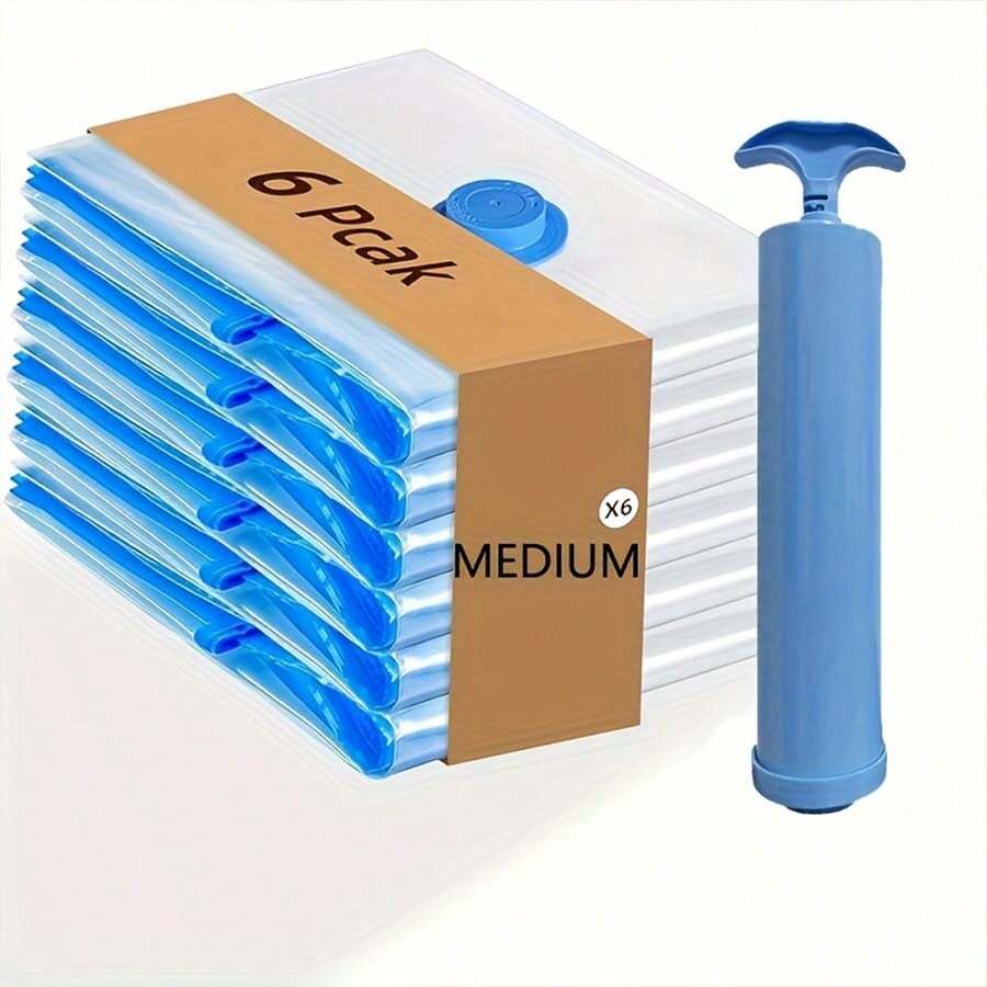 Bộ 6 túi đựng chân không siêu bền (có bơm tay) - Túi nén lớn/trung bình/nhỏ, nắp trong suốt và đáy màu đen, chất liệu nhựa dày, đa năng khi đi du lịch, di chuyển, lưu trữ theo mùa - Tổ chức hành lý tiết kiệm không gian, lưu trữ quần áo và chăn ga gối đệm không bị nhăn, bền và di động (thích hợp khi di chuyển, du lịch, sắp xếp nhà cửa) - Bao gồm 6 túi lớn, 6 túi vừa, 6 túi nhỏ