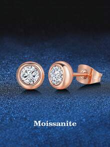 2 piezas Elegantes Pendientes de Botón de Moissanita de 0.5ct de Plata de Ley 925, Adecuados para Uso Diario de Mujeres, Regalo del Día de la Madre - Oro rosa - Ver 5