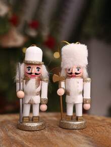 2025新款圣诞节胡桃夹子吊坠4件套，创意士兵木偶装饰，白色胡桃夹子雕像，胡桃夹子士兵树饰，适合节日派对、圣诞礼物、家居圣诞装饰