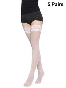 2双蕾丝边过膝袜，舒适 - 黑與白 - 查看 10