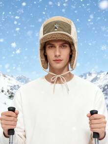 1pc Contrast Color American Cartoon Embroidered Winter Trapper Hat, Thick Warm Ear Protection Fleece Aviator Pilot Cap Autumn Decor - A - View 11