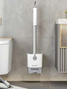 Wall Mounted Toilet Brush Set With Holder - Long Handle, Soft And Blind Spot Free Bathroom Cleaning Brush, Suitable For Hotel And Commercial Use Toilet Cleaner And Bathroom Cleaning Tool - 淺灰色 - 查看 6