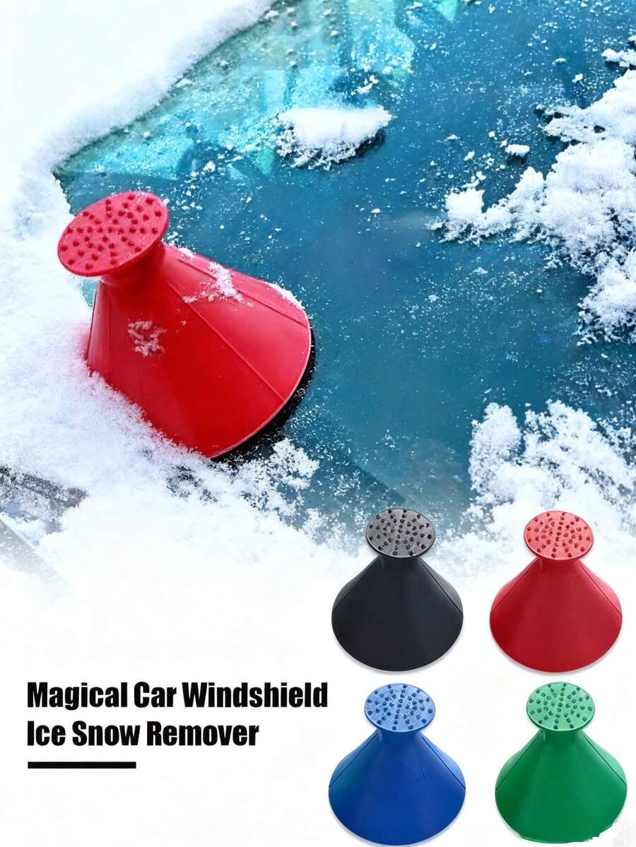 4PCS-Car Windshield Magic Ice Scraper Funnel Snow Shovel, Round Plastic Car Snow Shovel, Snow Scraping And Removing Tool - Multicolor - View 1