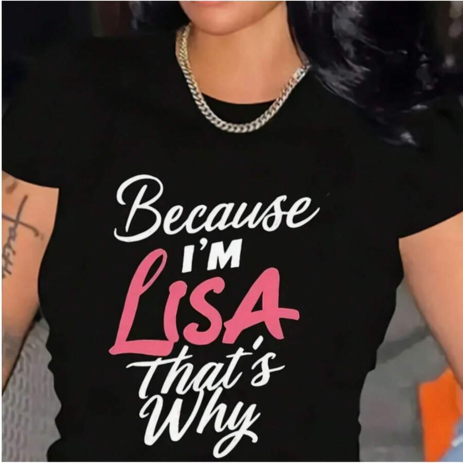 Chic Plus Size 'LISA' Graphic Tee - Soft Cotton, Crew Neck, Short Sleeve Casual Shirt For Women - 款式2 - 查看 1