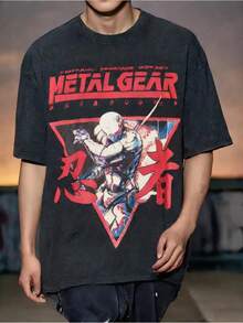 Men Shirts Metal Gear Solid Snakes Games Merchandise, 6 Sizes, Men'S Women'S Streetwear Hip Hop T-Shirt, Washed, Crew Neck, Short Sleeve, Regular Fit, Cotton, Summer MGS1, Casual, All-Season, Weekend Men Clothes - 黑色 - 查看 2