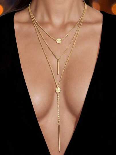1pc Fashionable Multi-Layer Chains Long Necklace