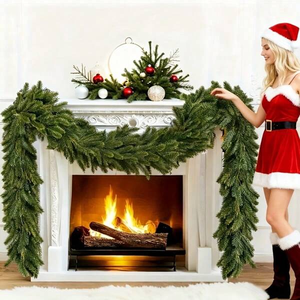 Guirnalda de pino de Norfolk simulada de 185 cm de largo, de tacto suave y premium, guirnalda artificial de cedro verde espesa y sin necesidad de alimentación eléctrica, verde atemporal, adecuada para chimenea del hogar, marco de puerta, interior y exterior, decoración fácil y rápida para fiestas navideñas