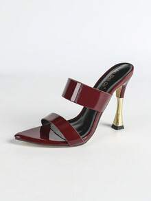 Jin Bei Qi 女士套脚搭扣带亮面皮革舒适高跟凉鞋，优雅奢华，适合夜店、户外活动、鸡尾酒会、宴会等场合，酒红色，春夏装扮。 - 酒紅色 - 查看 7