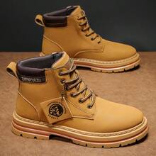 Men's Letter Print Casual Outdoor Hiking Shoes - Khaki - View 4