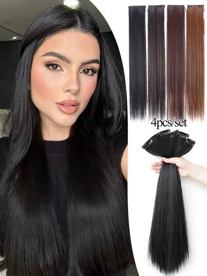 2PCS/Pack Straight Hairpiece Clip In Hairpieces Brown Blonde Black 10cm/20cm/30cm/40cm Adding Extra Volume Synthetic Hair Extensions For Women With Thinning Hair Add Volume Invisible Seamless Hair Pads Fluffy Pad Hairpiece