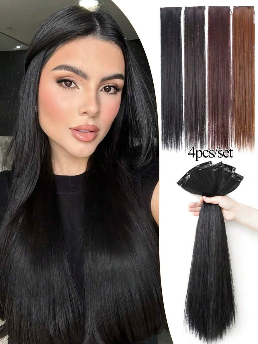 2PCS/Pack Straight Hairpiece Clip In Hairpieces Brown Blonde Black 10cm/20cm/30cm/40cm Adding Extra Volume Synthetic Hair Extensions For Women With Thinning Hair Add Volume Invisible Seamless Hair Pads Fluffy Pad Hairpiece - Multicolor - View 1
