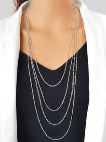1pc Fashionable Multi-Layer Chains Long Necklace - 銀級 2 - 查看 7