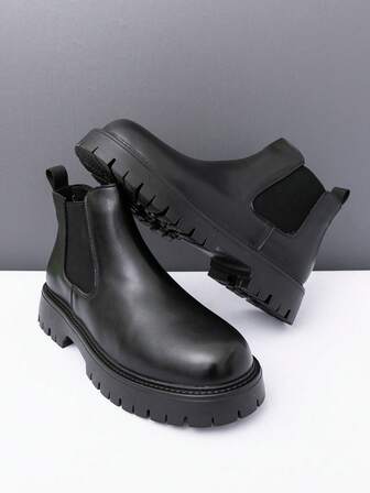 男士高帮皮革切尔西靴，黑色，厚底，牛仔靴，一脚蹬踝靴，适合夏季，男士英伦风靴子，透气，一脚蹬，奢华西装切尔西高帮摩托车靴，新款百搭鞋，英伦风，摄影工作室设计师皮鞋，男士马靴，商务正装靴，大头皮鞋，婚纱短靴，舒适时尚工作靴