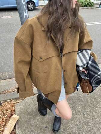 梅拉德新款韩版女装外套超高级好看的棕色复古上衣