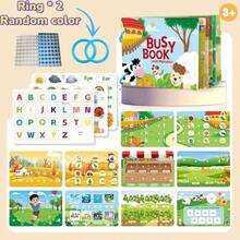 [互动忙碌书套装] 4 件忙碌书套装 | 适合 3-6 岁儿童的互动教育贴纸书 | 早期发展字母和词汇 | 耐用纸张，可重复使用的有趣形状 | 动物插图安静书，完美的节日礼物 - 彩色 - 查看 11