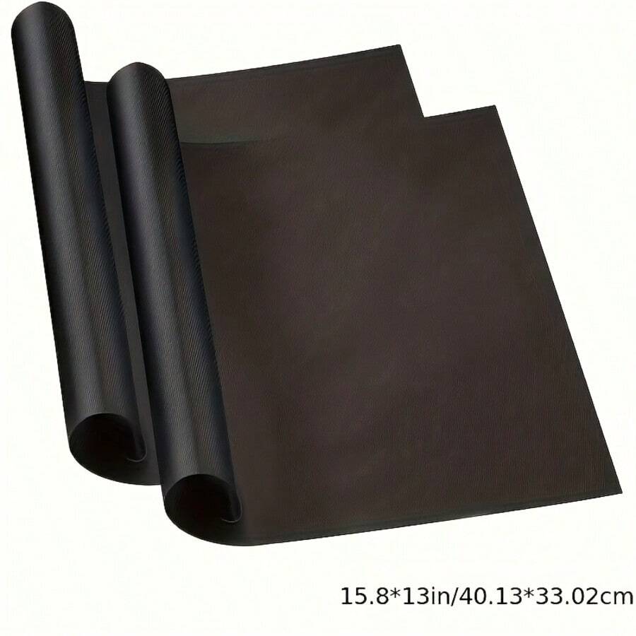 2pcs Oven Liners, Easy To Clean Oven/Stove Protector Mats, Non-Stick Heat Resistant Baking Mats, Suitable For Home Outdoor Camping Grill, Thick Gas Stove Anti-Oil Pads, Washable - 黑色 - 查看 1