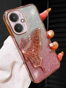 奢华电镀粉色手机壳,带蝴蝶液体支架,闪亮水钻风格,新款夏季时尚硅胶防震软壳,兼容三星 Galaxy S24 S25 Ultra FE A56 A16 4G 5G,兼容小米 Redmi 14C,兼容华为荣耀,兼容 OPPO Reno,兼容 Realme,兼容 MOTO,兼容 Infinix,Y2K 风格男女通用 2025,国际版,非国内版 - 粉色 - 查看 7