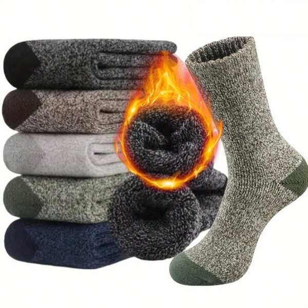 3 Pairs Men's Thermal Winter Socks - Cozy & Warm For Hiking, Fishing | Breathable Polyester Blend With Wool, Acrylic & Rayon | Ribbed Cuffs | Machine Washable, Warm Socks