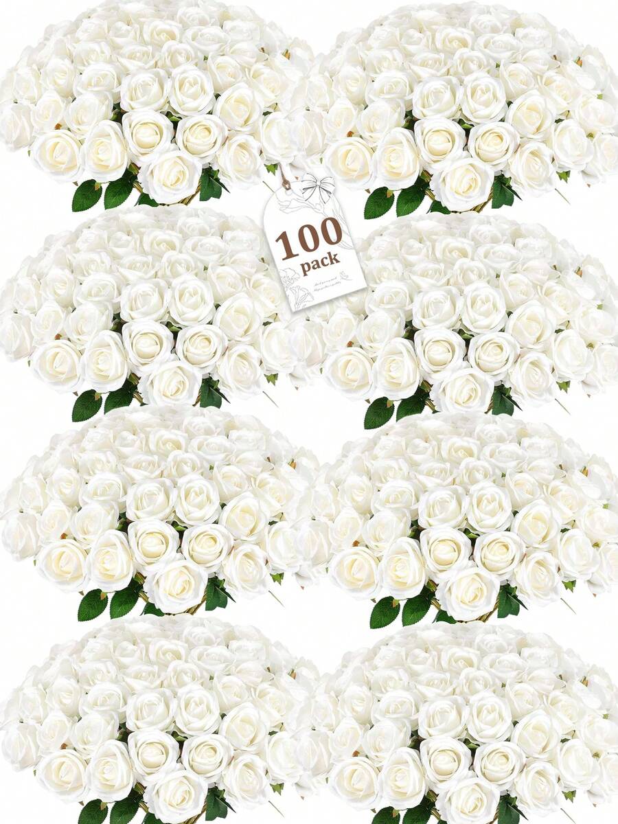 100 Pcs Artificial Roses Bulk Velvet Silk Orange Roses Orange Roses For Wedding Centerpieces Bridal Bouquet Mother's Day Valentine's Day Home Decor (100, Orange) - trái cam - Xem 1