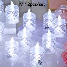 1/3/12/24入 水晶鑽石形LED電子蠟燭燈，電池供電逼真無焰蠟燭，LED裝飾茶蠟燭，婚禮裝飾LED蠟燭，家居裝飾LED蠟燭，臥室裝飾電子茶蠟燭 - 白光 - 查看 19