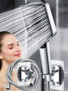 3-Modus Duschkopf Set mit 1,5M Schlauch & verstellbarer Halterung - Premium ABS Konstruktion - Modernes Silber - Für Badezimmer & Wohnmobil