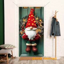 1 buc. Coroană de ușă gnome festive 2D plată de Crăciun, material poliester, nu necesită electricitate, decor de perete de sărbători pentru interior/exterior pentru casă și petrecere