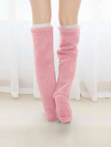 1 Pair Of Over The Knee Plush Socks, Pink, Light Gray, Keep The Legs Warm, Suitable For Both Men And Women, Suitable For Sleeping At Home In Winter, Cozy Socks - Multicolor - View 11