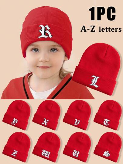 1 pieza Gorro de punto bordado con letras inglesas góticas del abecedario para niños, gorra casual de invierno unisex cálida y adecuada para uso diario y disfraces