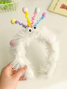 1个彩色可爱毛绒大眼扭结发箍，柔软的头饰，带有蓬松的绒球和彩色触角，适合洗脸、化妆、日常和派对造型，生日派对装饰，理想的礼物，趣味设计，柔软质地，发箍发圈，女士发带发饰头饰 - 彩色 - 查看 13