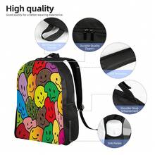 ZLIENSZUS Men's Smiling Face Backpack With Expressive Eyes & Mouth - Pastel Joyful Pattern, Single Large Storage Compartment, Soft Pastel Colors (Pink, Blue, Green, Yellow, Purple, Orange, Red, Brown, Black, White) - Casual School Backpack For College, Travel, Daily Use - Durable & Easy-Care Design, Laid-Back Style With Playful Smiling Faces, Hand Wash Dry Clean, Ideal For Teens & Adults - 彩色 - 查看 3