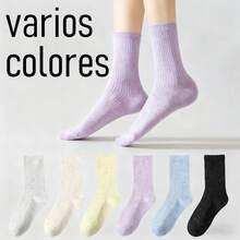 6/12 Pares de calcetines para mujer, calcetines largos transpirables informales coloridos para primavera, moda japonesa para chicas, calcetines cómodos, suaves, Calcetines de punto Kawaii con puntos intermitentes para mujer, Medias largas de tubo medio, informales - Multicolor - Ver 7