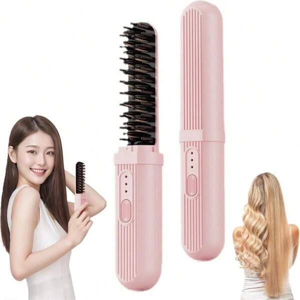 Portable Dual-Purpose Wireless Straightener With Negative Ion, New Home Capsule Straightening Comb, Dry And Wet Roll, USB Electric Nylon 2200 Battery Capacity