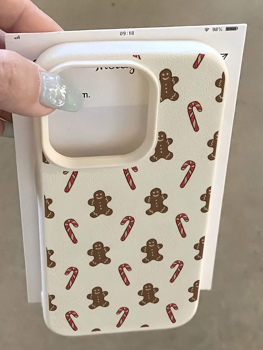 1 szt. Białe etui na telefon z motywem laski cukrowej i piernikowego ludzika, z TPU, odporne na wstrząsy, kompatybilne z Apple 16, 15, 14, 13, 12, 11 Pro Max i serią - Wielokolorowe - Zobacz 1