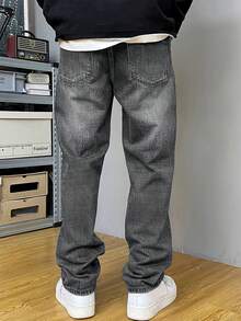 男士蓝色休闲牛仔裤，时尚日常穿着 - 灰色 - 查看 3