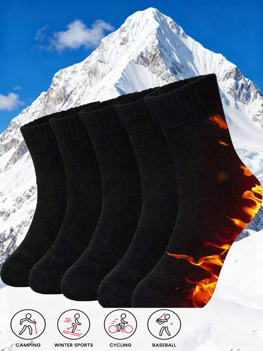 5 Pairs Thick Thermal Lined Socks, Warm & Cold-Resistant For Men & Women, Suitable For Indoor, Outdoor, Sports, Casual Wear In Autumn/Winter - Multicolor - View 1