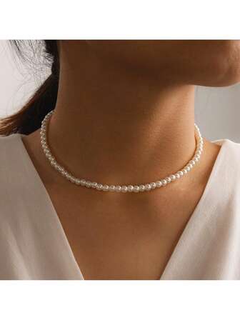 1pc French Style Pearl Necklace, Women's Delicate High-End Elegant Versatile Choker Necklace, Collarbone Chain, Sweater Pearl Jewelry