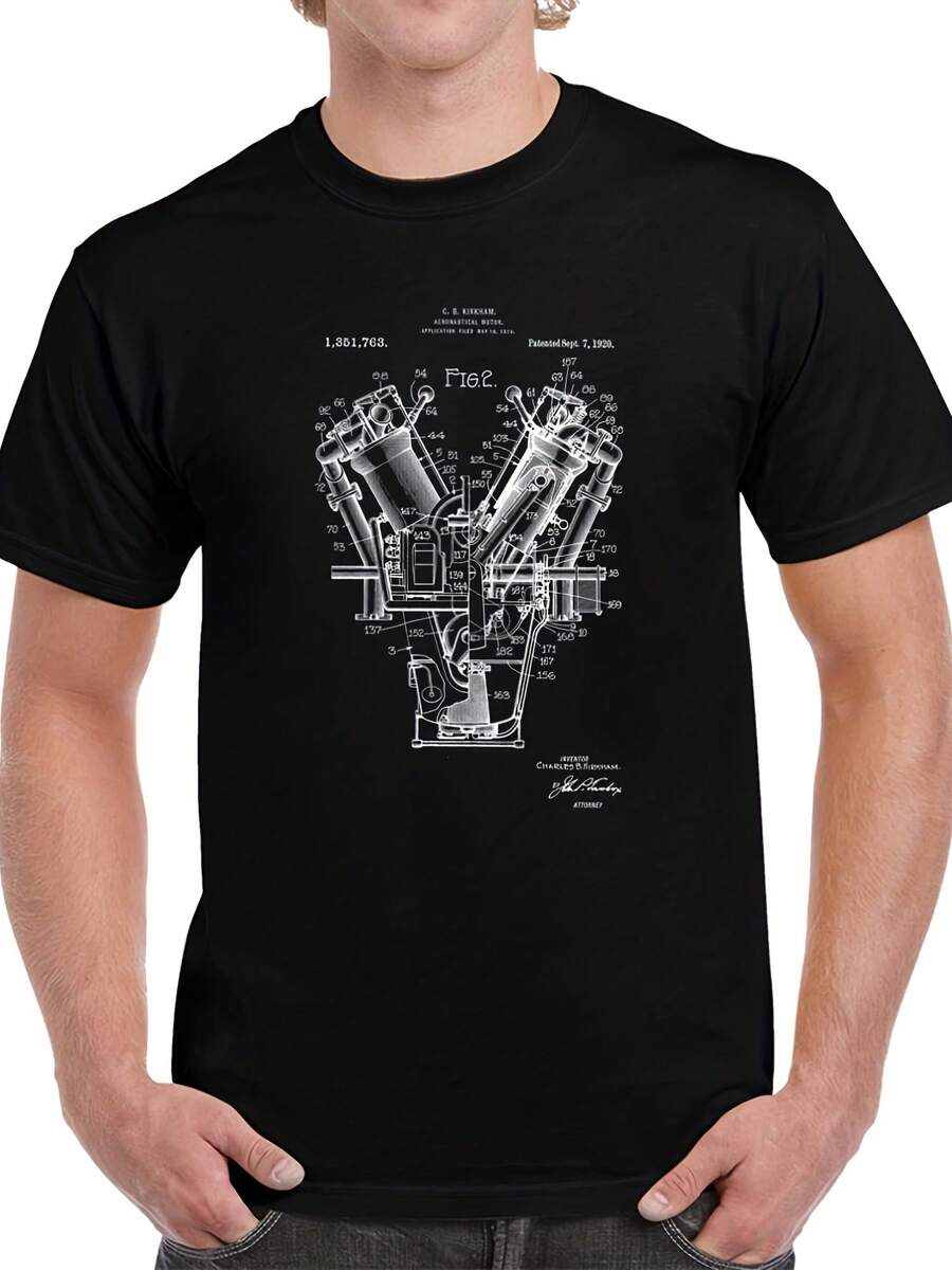 1920 Vintage Aircraft Airplaneation Motor Patent T Shirt - 款式21 - 查看 1