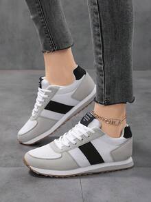 Giày thể thao đế mềm, mũi tròn cổ điển, buộc dây, thoải mái, màu trơn, phù hợp cho mùa hè, chạy bộ hàng ngày, thích hợp cho mọi hoạt động, mùa thu 2025 dành cho nữ - Đen và trắng - Xem 10