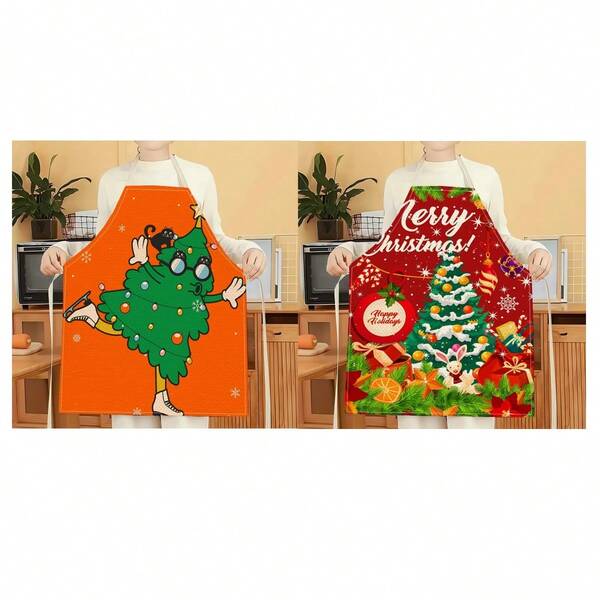 1pc Christmas Pattern Apron, Creative And Interesting Fashionable Printed Home Cleaning Apron, Waterproof Oil And Easy-To-Clean Kitchen Cooking Apron, Creative Home Apron, Work Uniform