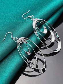 Minimalist Hollow Geometric Circle Pieced Pendant Earrings, Unique Jewelry Women - Gold - 查看 2
