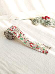 Ruy băng viền dây sắt Giáng sinh in vải trang trí ngày lễ nơ ruy băng, vật dụng trang trí cây thông Noel tự làm, phụ kiện tiệc, họa tiết bông tuyết và vớ ngụy trang - Tất kaki nhiều màu 6.3cm - Xem 4