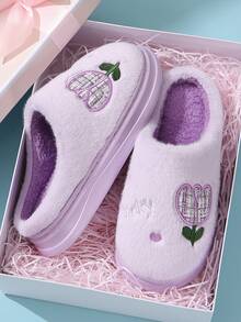 秋冬保暖女士拖鞋，厚防滑鞋底，毛绒包头，情侣室内家居拖鞋 - 紫色 - 查看 2