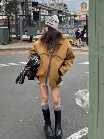 梅拉德新款韩版女装外套超高级好看的棕色复古上衣