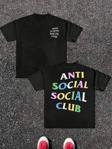 Anti Social Club Double Sided Digital Printed 220g Casual T Shirt 1pcs Men's Streetwear 100% Cotton Graphic Tee Relaxed Fit Tee For Urban Style - màu đen - Xem 8