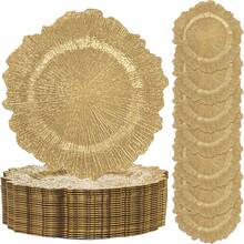 8/24 Pcs Gold Charger Plates 13" - Chargers For Dinner Plates, Irregular Design, Heavy-Duty Plate Gold Charger Bulk, Suitable For Wedding & Party- Stackable - Gold - View 1